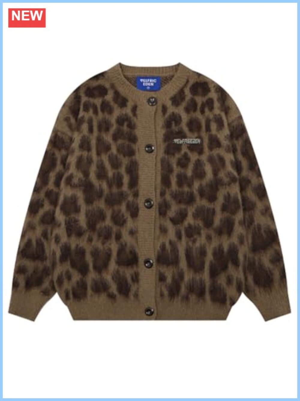 Oversized Leopard Print Button Down Crewneck Cardigan Sweater